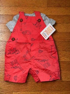 Carter’s Baby Overalls Set Newborn NWT Red Animal Print Shortall Outfit